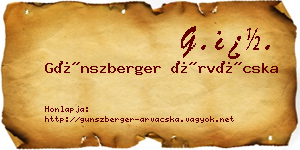 Günszberger Árvácska névjegykártya